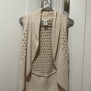 Max Studio Beige Open-Knit Cardigan Vest
